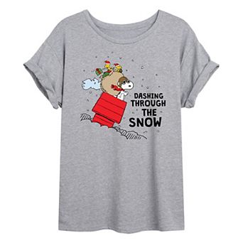 Juniors' Peanuts Christmas Dashing Oversized Tee