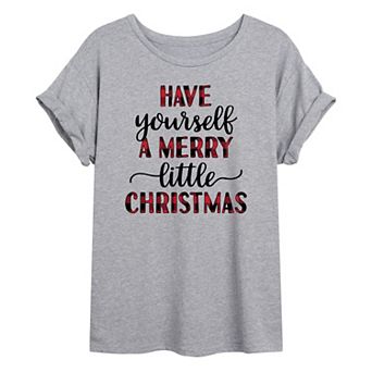 Juniors' Plaid Merry Christmas Oversized Tee