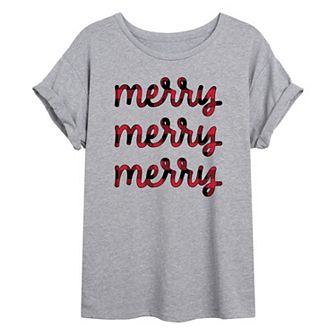 Juniors' Merry Buffalo Plaid Oversized Tee