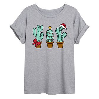 Juniors' Christmas Cacti Oversized Tee
