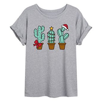 Juniors' Christmas Cacti Oversized Tee