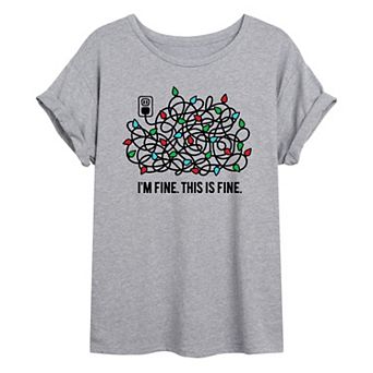 Juniors' Christmas Lights Fine Oversized Graphic Tee