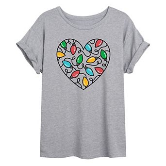 Juniors' Christmas Heart Oversized Graphic Tee