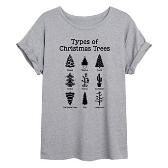 Juniors' Christmas Tree Types Oversized Graphic Tee