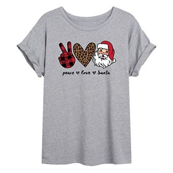 Juniors' Peace Love Santa Oversized Graphic Tee