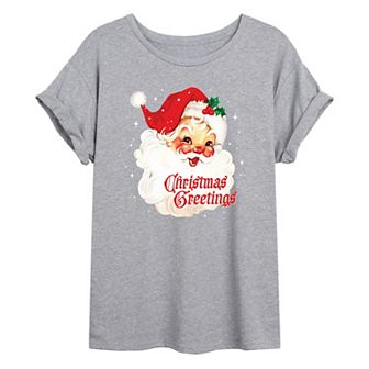 Juniors' Christmas Greetings Oversized Graphic Tee
