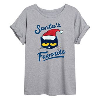 Juniors' Pete The Cat "Santas Favorite" Oversized Graphic Tee