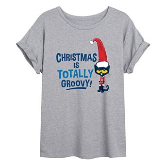 Juniors' Pete The Cat "Christmas Is Groovy" Oversized Graphic Tee