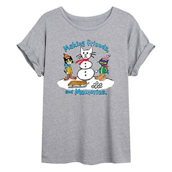 Juniors' Pete The Cat "Making Friends" Snow Oversized Graphic Tee