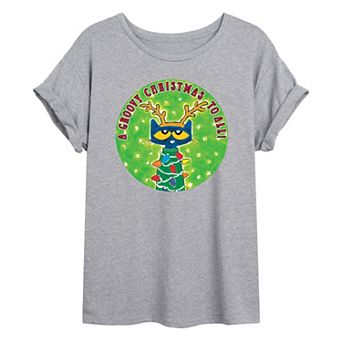 Juniors' Pete The Cat "Groovy Christmas To All" Oversized Graphic Tee