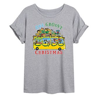 Juniors' Pete The Cat "Groovy Christmas" Bus Oversized Graphic Tee
