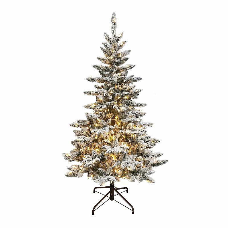 5-ft. Pre-Lit LED Snow Pine Artificial Christmas Tree, Green