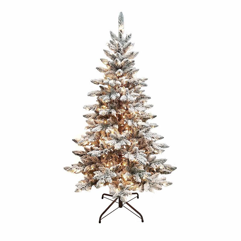 5-ft. Pre-Lit Snow Pine Artificial Christmas Tree, Green