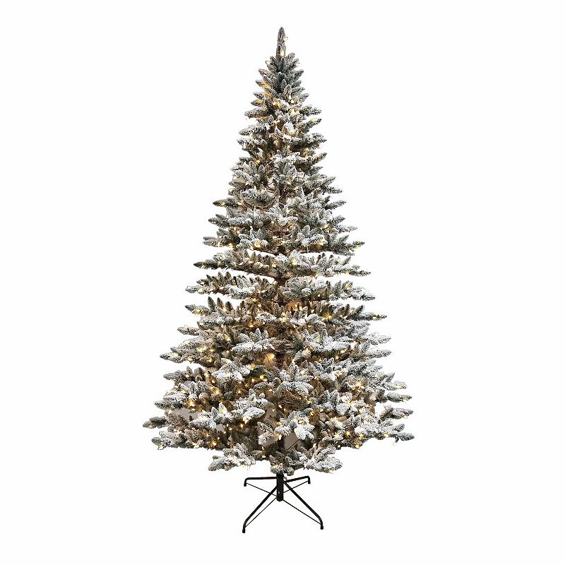 9-ft. Pre-Lit LED Snow Pine Artificial Christmas Tree, Green