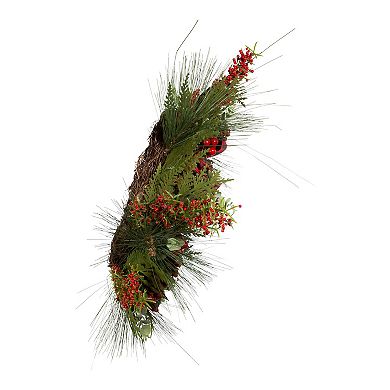 24-Inch Berries & Pinecone Ribbon Rattan Artificial Christmas Wreath