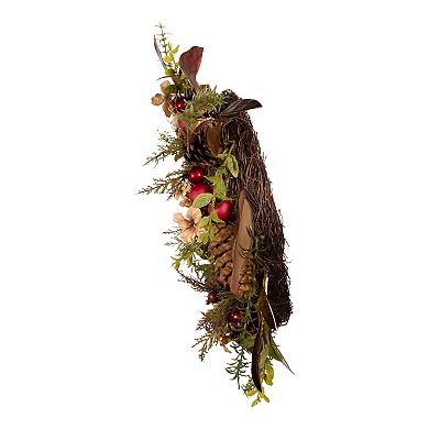 24-Inch Berries & Pinecone Burgundy Rattan Artificial Christmas Wreath