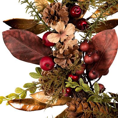 24-Inch Berries & Pinecone Burgundy Rattan Artificial Christmas Wreath