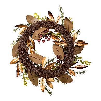 24-Inch Berries & Pinecone Burgundy Rattan Artificial Christmas Wreath