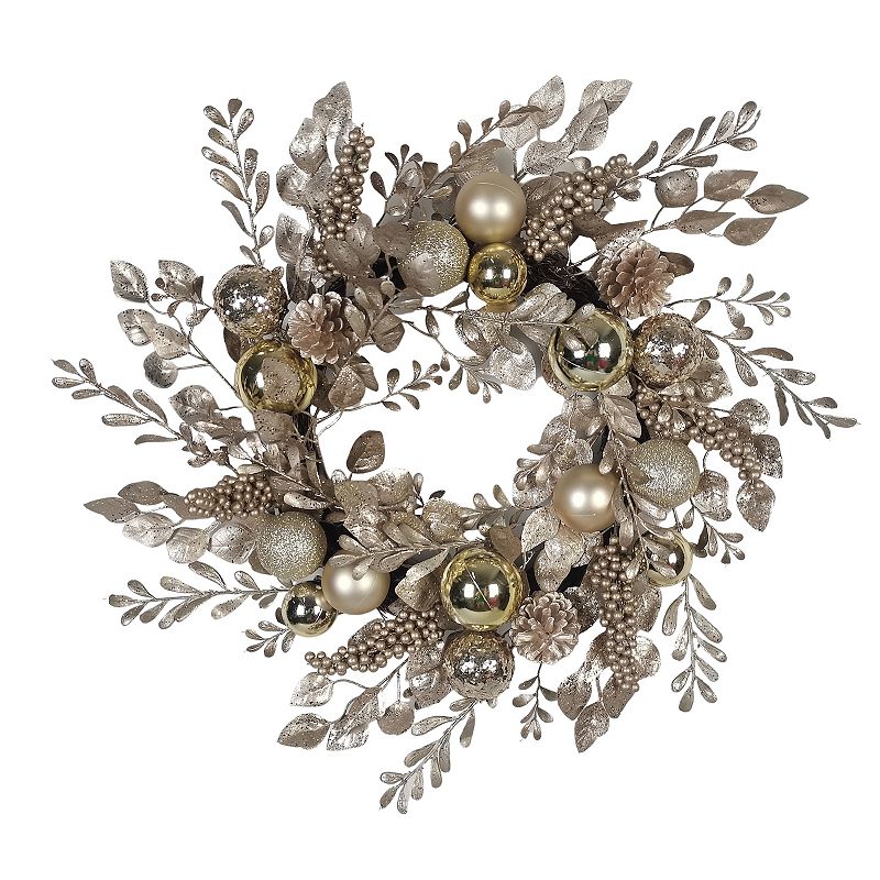 24-Inch Gold & Champagne Gold Rattan Artificial Christmas Wreath, Multicolo