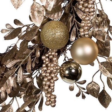24-Inch Gold & Champagne Gold Rattan Artificial Christmas Wreath