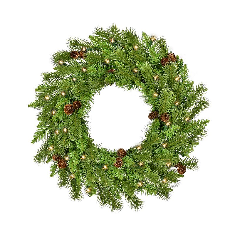 80705384 Pre-Lit Artificial Pinecone Wreath, Green sku 80705384