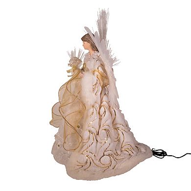 Fiber Optic Gold White Angel Christmas Tree Topper