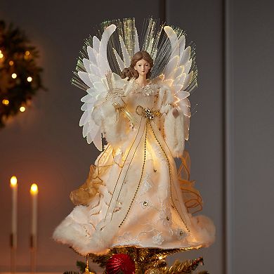 Fiber Optic Gold White Angel Christmas Tree Topper