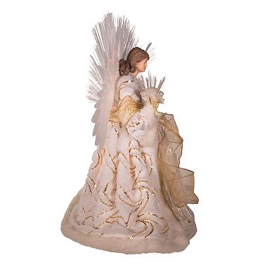 Fiber Optic Gold White Angel Christmas Tree Topper