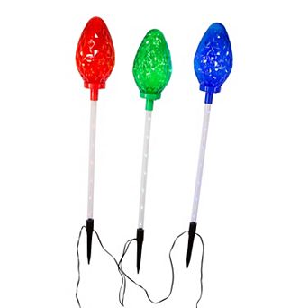 Multicolor LED Faceted Bulb Garden Stake 3 pc Set
