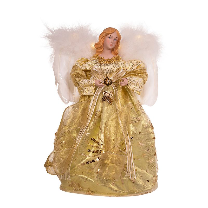 Gold Finish Fairy Light-Up Angel Christmas Tree Topper, Multicolor