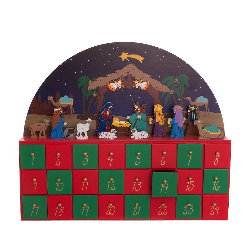 24-Drawer Nativity Advent Calendar Table Decor, Multicolor
