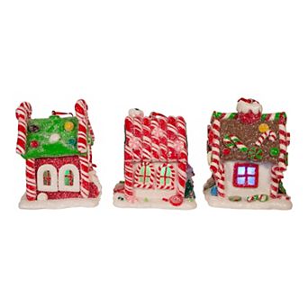 LED Artificial Gingerbread Candy House Christmas Ornament 3 pc Set