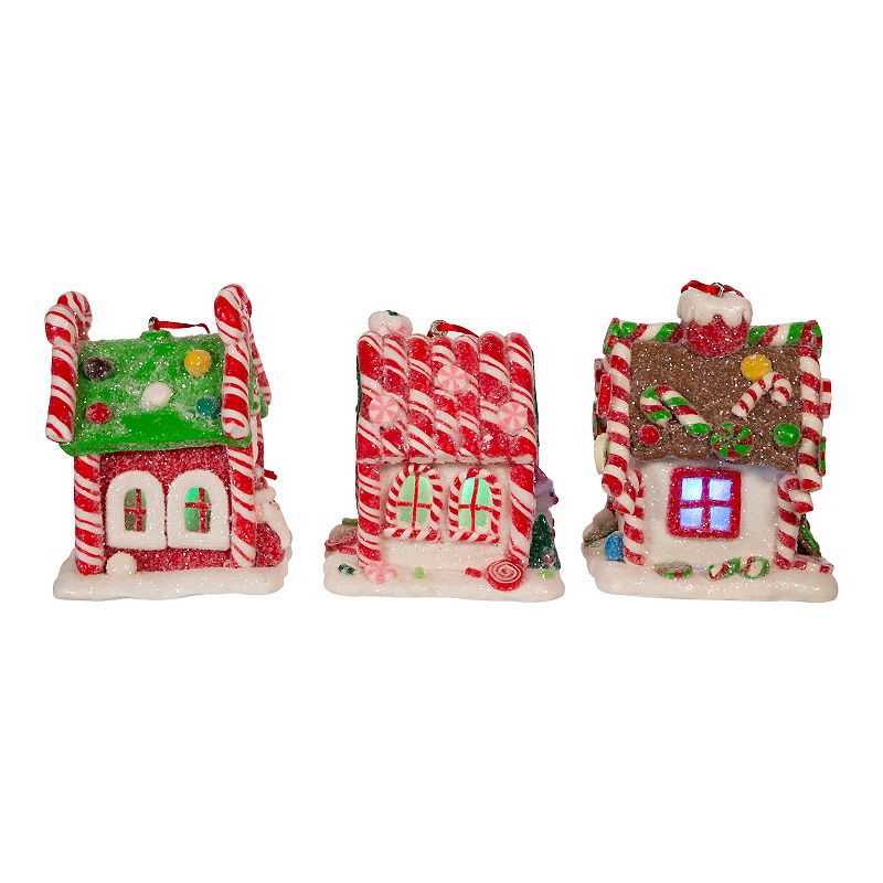 LED Artificial Gingerbread Candy House Christmas Ornament 3-piece Set, Mult