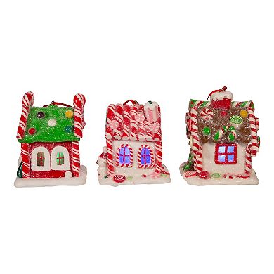 LED Artificial Gingerbread Candy House Christmas Ornament 3-piece Set