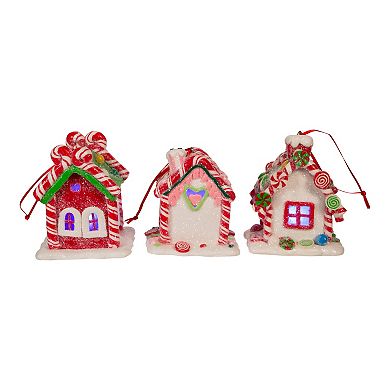 LED Artificial Gingerbread Candy House Christmas Ornament 3-piece Set