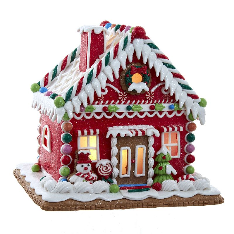 Light-Up Red Faux Gingerbread House Table Decor