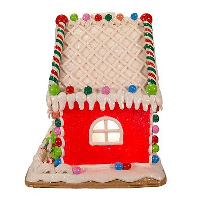 Light-Up Red Faux Gingerbread House Table Decor