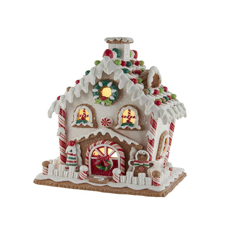 Light-Up Faux Gingerbread House Table Decor, White
