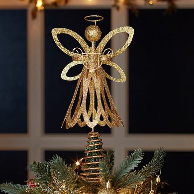 Gold Finish Glitter Angel Christmas Tree Topper