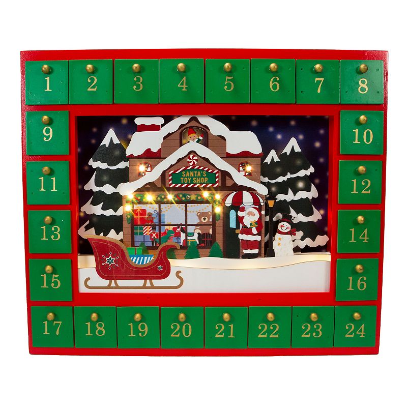 Light-Up Santa Toy Shop Advent Calendar Table Decor, Multicolor