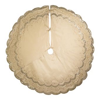Gold Finish Sequin Scalloped Christmas Tree Skirt