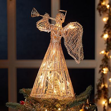 20-Light Gold Finish Glitter Angel Christmas Tree Topper