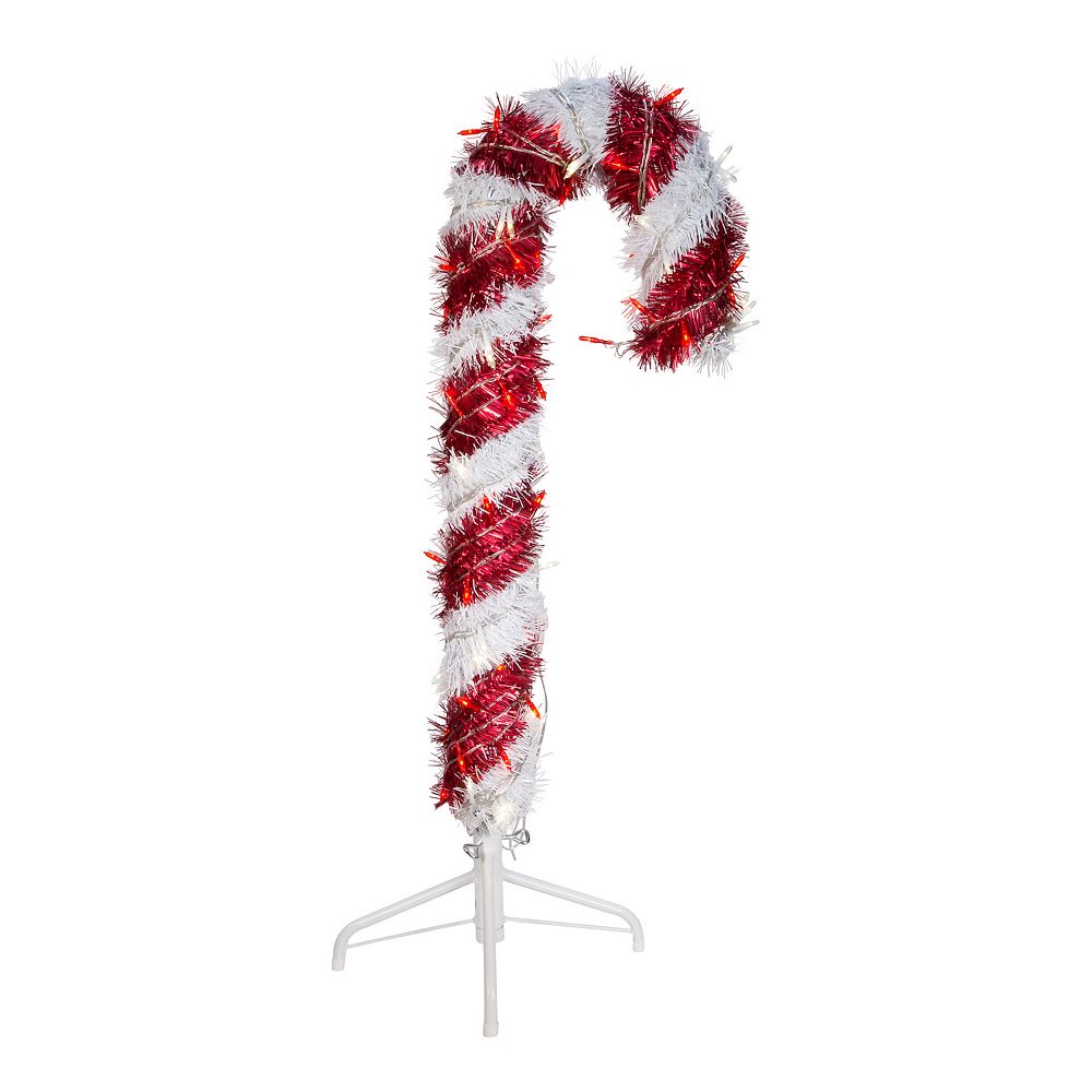 3-ft. Pre-Lit Red White LED Tinsel Candy Cane Outdoor Decor