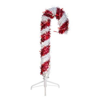 3-ft. Pre-Lit Red White LED Tinsel Candy Cane Outdoor Decor