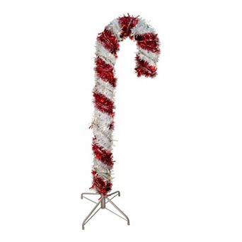 4-ft. Pre-Lit Red White LED Tinsel Candy Cane Outdoor Decor