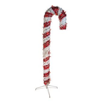 6-ft. Pre-Lit Red White LED Tinsel Candy Cane Outdoor Decor
