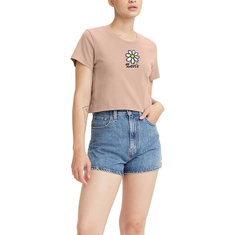 Levi's Women's Short Sleeve Cropped Jordie T-Shirt - Daisy Peach Puree S, Daisy Pink Puree