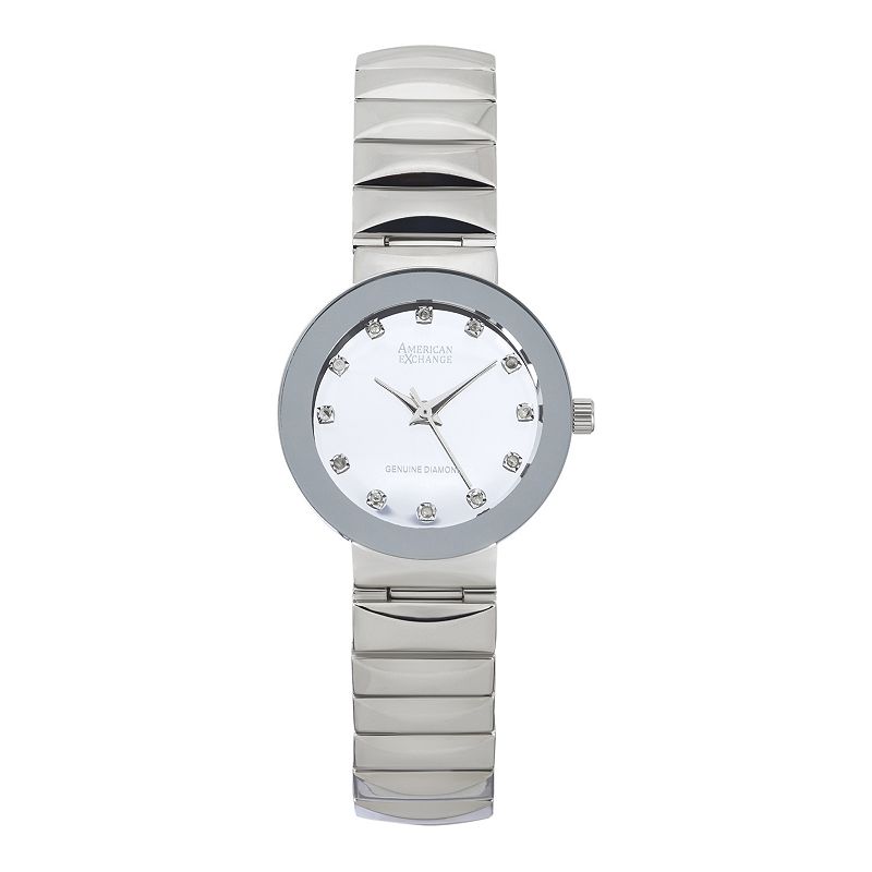 American Exchange Women's Genuine Diamond Collection Silver Tone Bracelet Watch, Size: Small