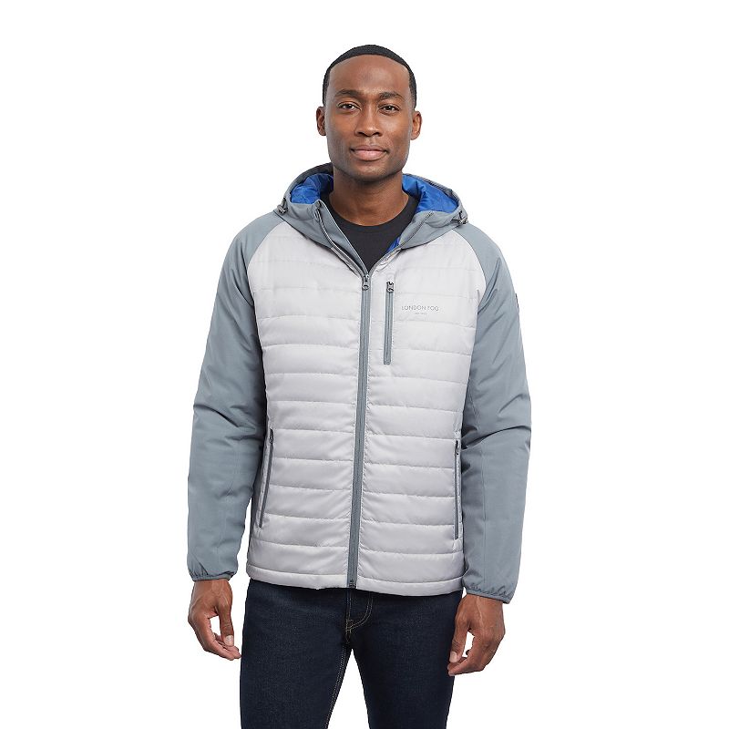 London Fog- Hooded Mixed Media Active Jacket- Ice Grey-M