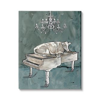 Stupell Home Decor Cow Resting on Piano Fancy Chandelier Wall Art